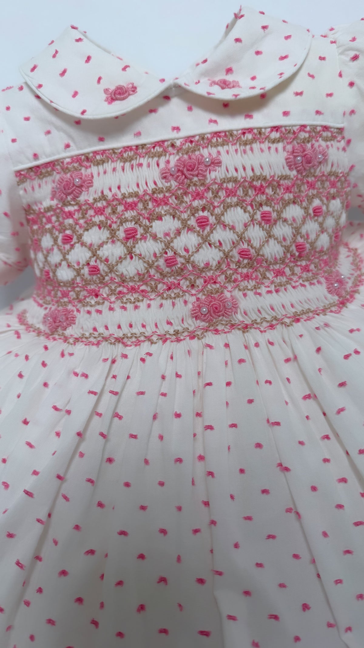 Girls Smocked Dress - Hot Pink Swiss Dott