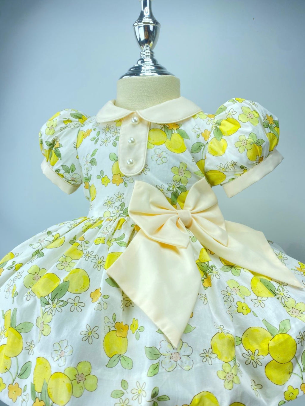Girls Classic Dress - with lemon print - matching accessories- built in petticoat