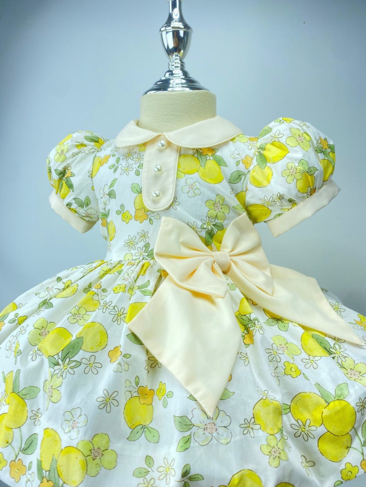 Girls Classic Dress - with lemon print - matching accessories- built in petticoat