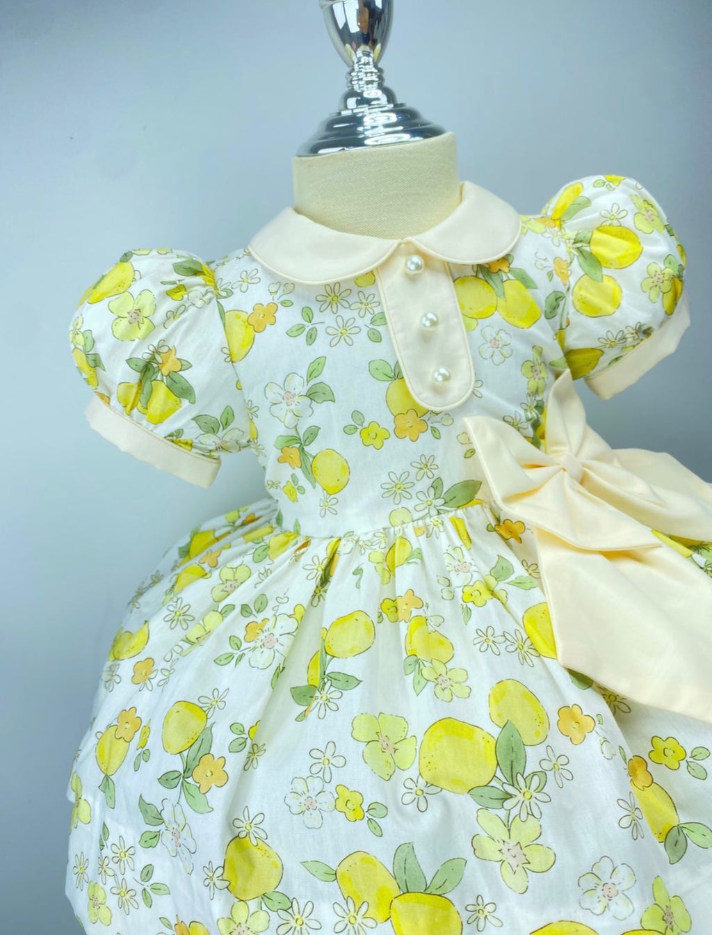 Girls Classic Dress - with lemon print - matching accessories- built in petticoat