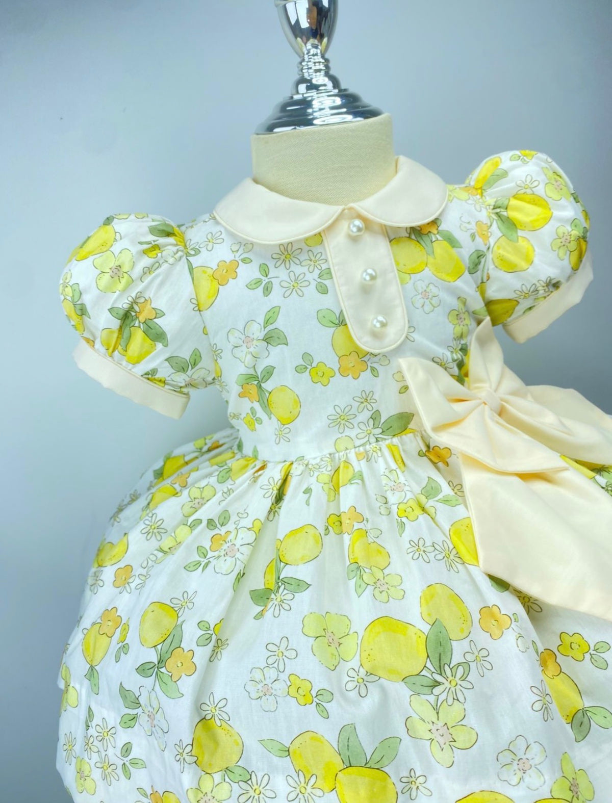 Girls Classic Dress - with lemon print - matching accessories- built in petticoat