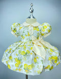 Girls Classic Dress - with lemon print - matching accessories- built in petticoat
