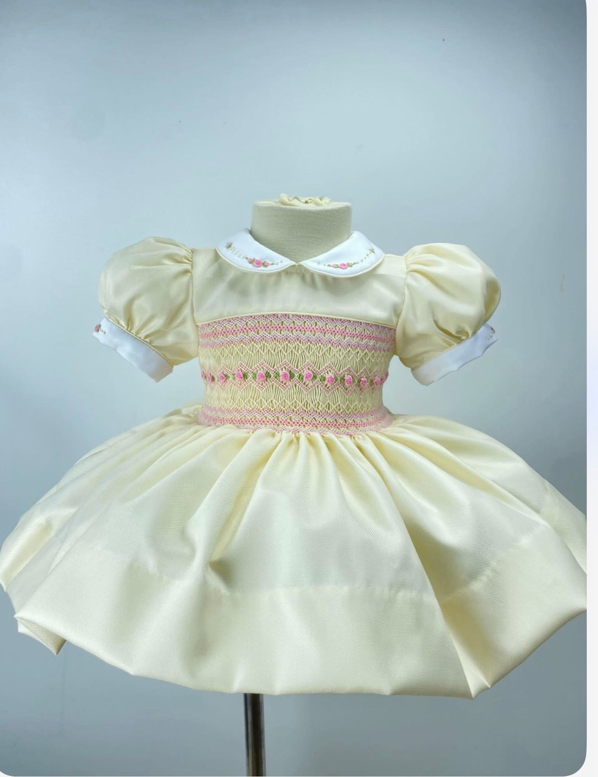 Cream with Pink Smocked Dress
