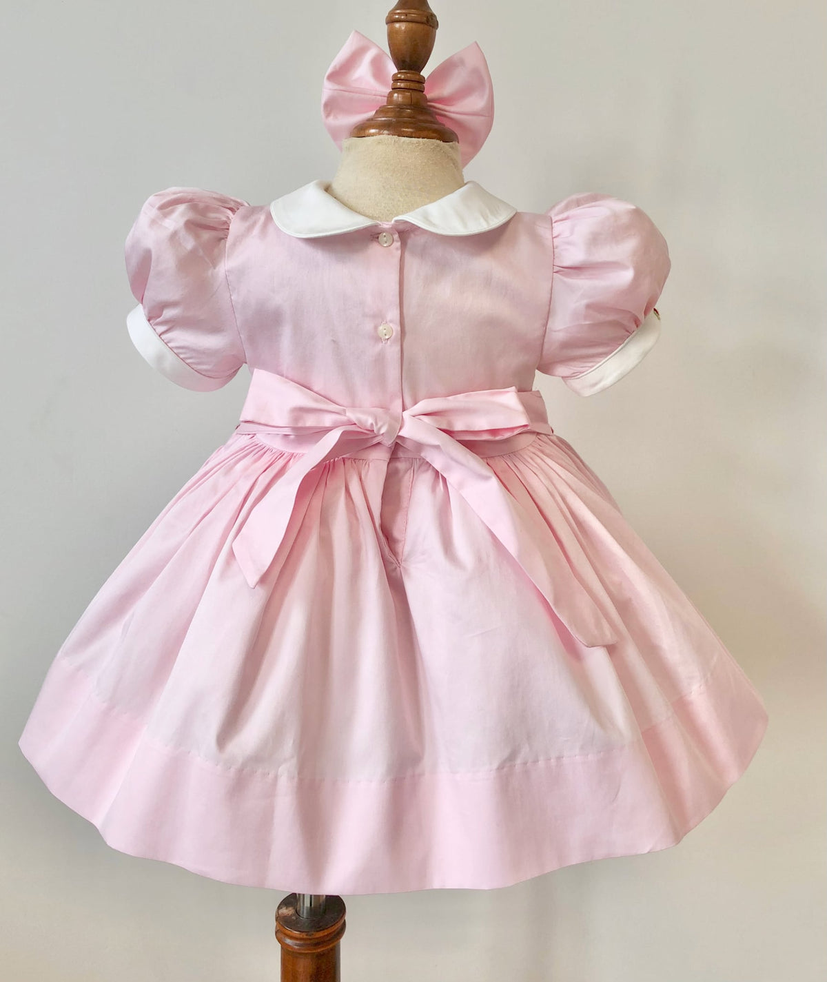 Baby Pink Girls Smocked Dress - Pink with Red embroidery